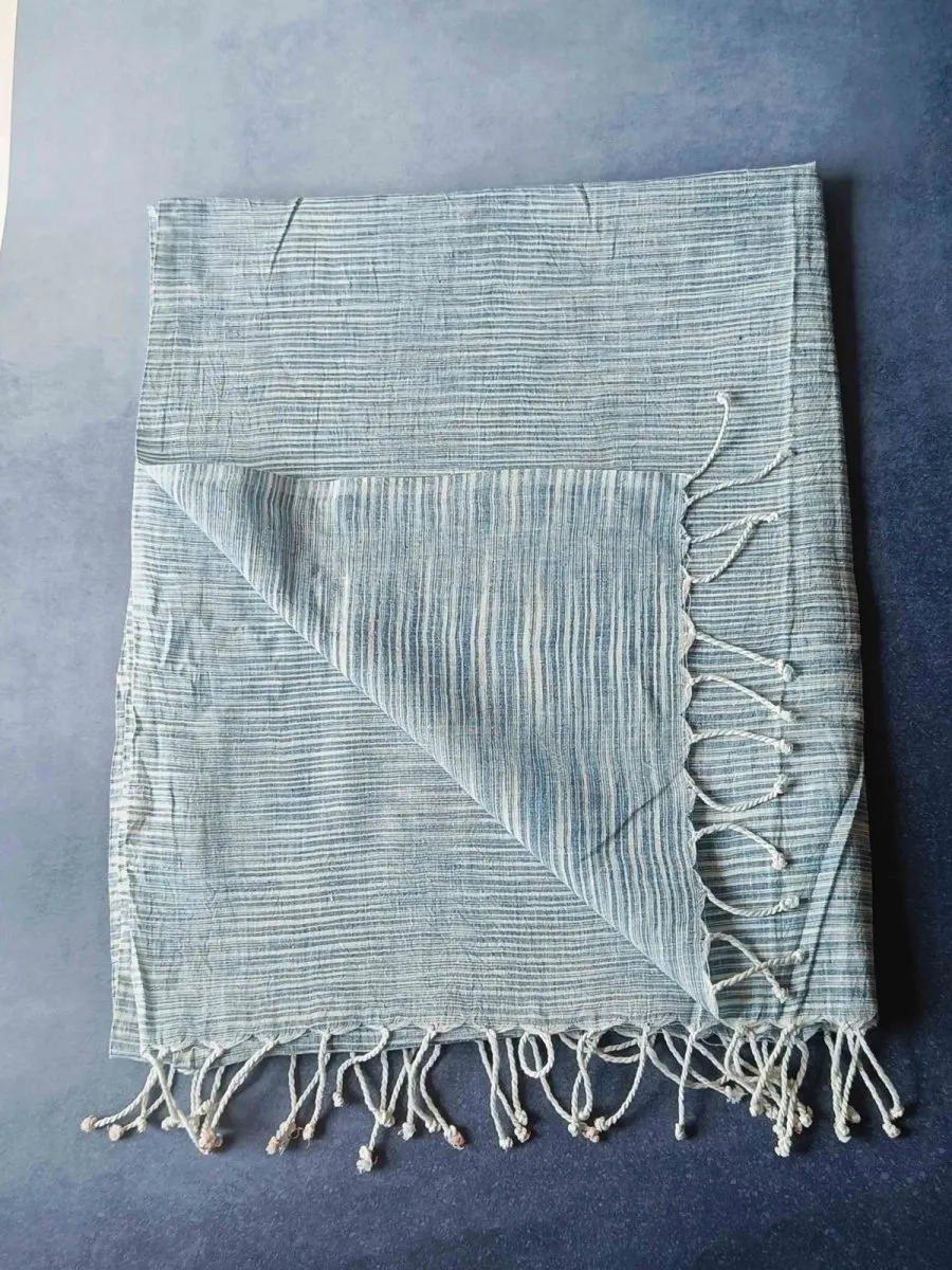 Abstract Hemp Fabric Unisex Stole- Blues