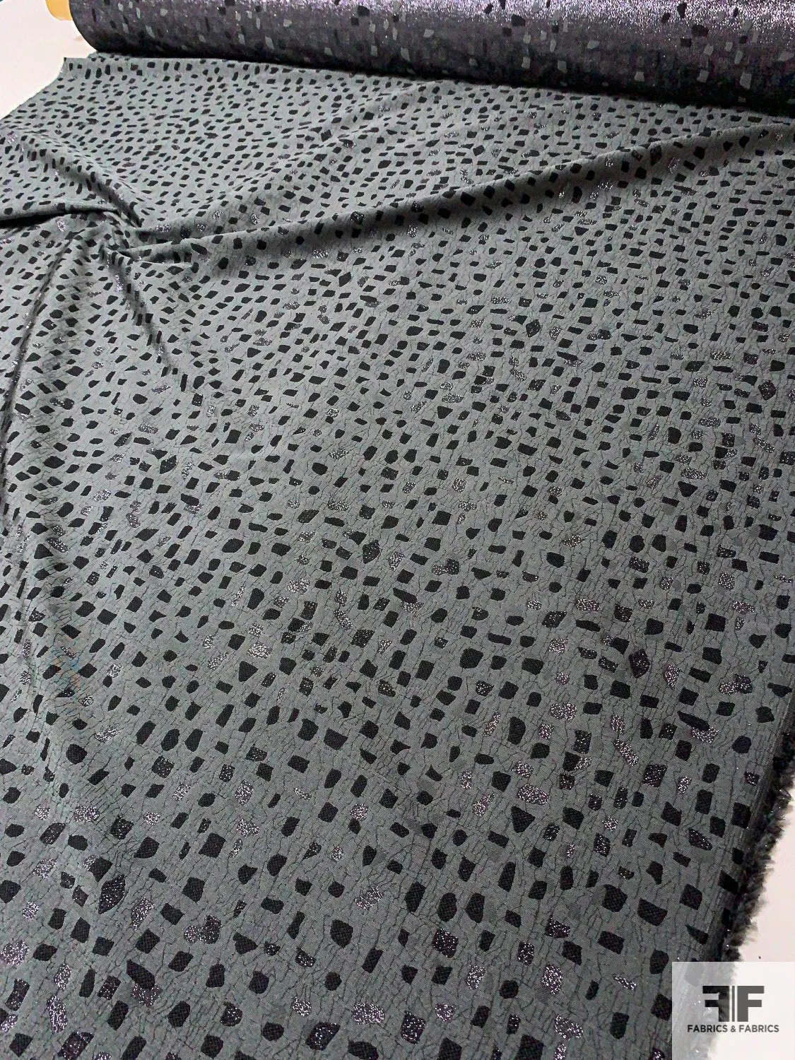 Abstract Shapes Metallic Brocade - Grey / Black / Shimmery Lavender