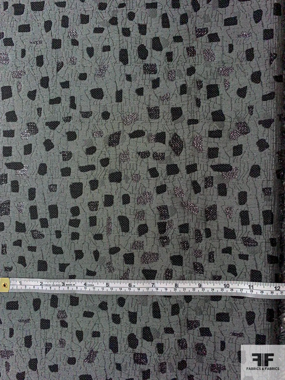 Abstract Shapes Metallic Brocade - Grey / Black / Shimmery Lavender