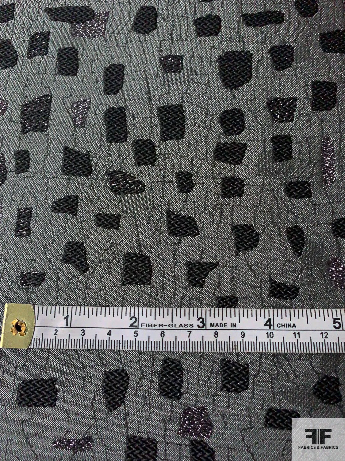 Abstract Shapes Metallic Brocade - Grey / Black / Shimmery Lavender