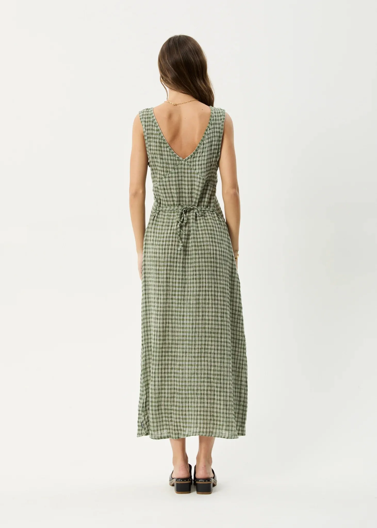 AFENDS Womens Base - Seersucker Check Maxi Dress - Deep Green Check