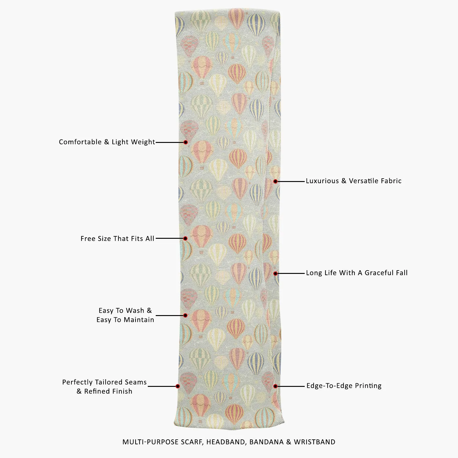 Air Balloons Printed Wraparound Infinity Loop Scarf | Girls & Women | Soft Poly Fabric