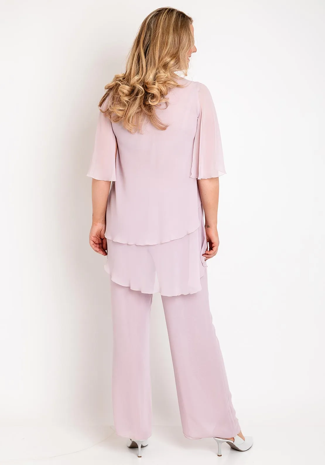 Allison Chiffon Layered Top & Skirt Two Piece, Dusty Pink