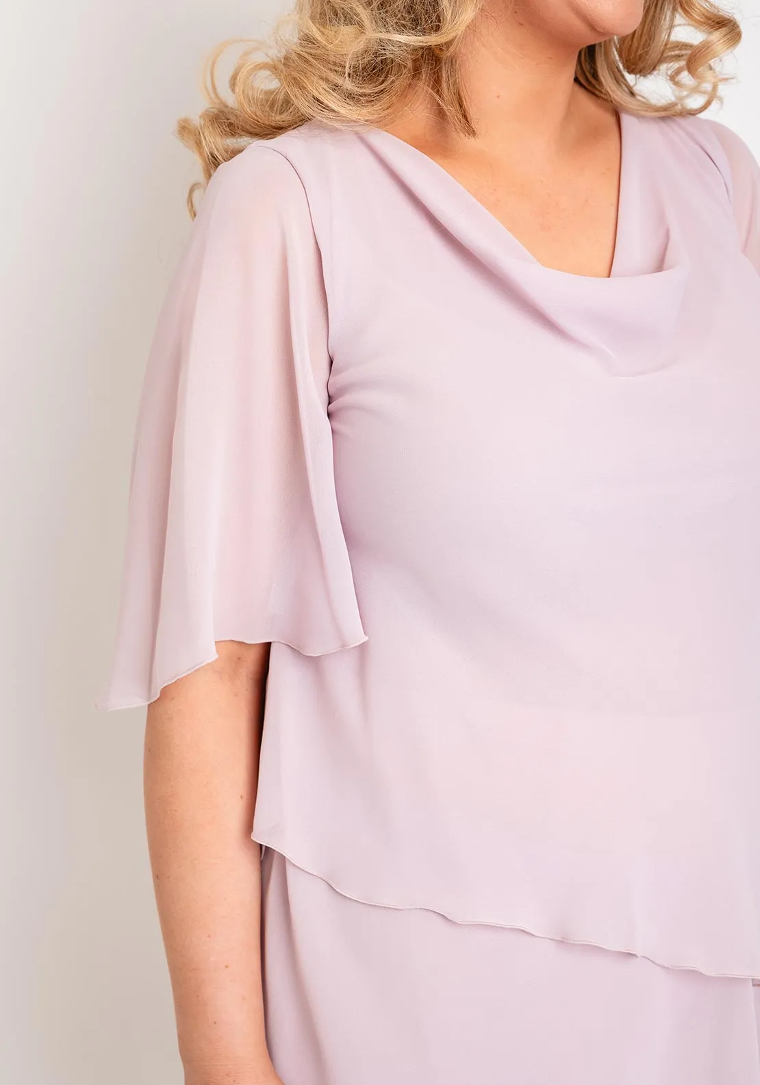 Allison Chiffon Layered Top & Skirt Two Piece, Dusty Pink