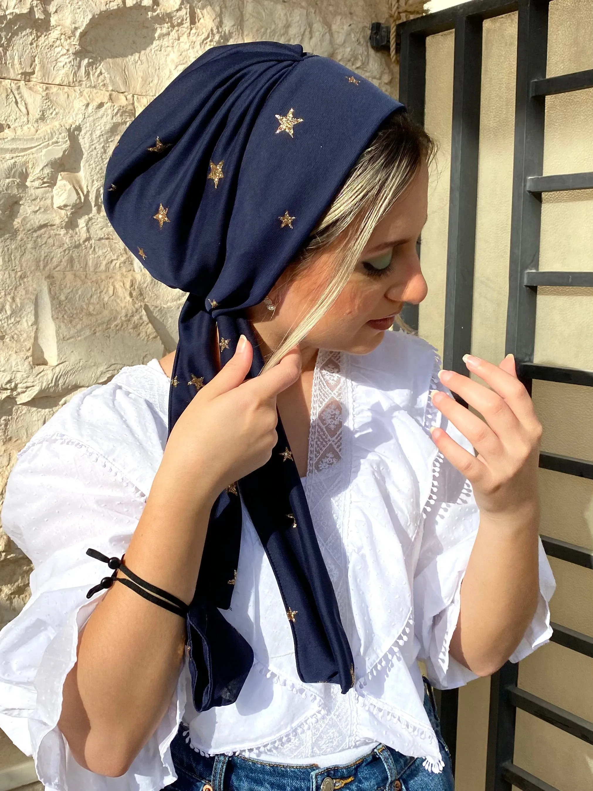 Beanie Wrap Shimmery - Navy Chiffon (Designer Mask Included)