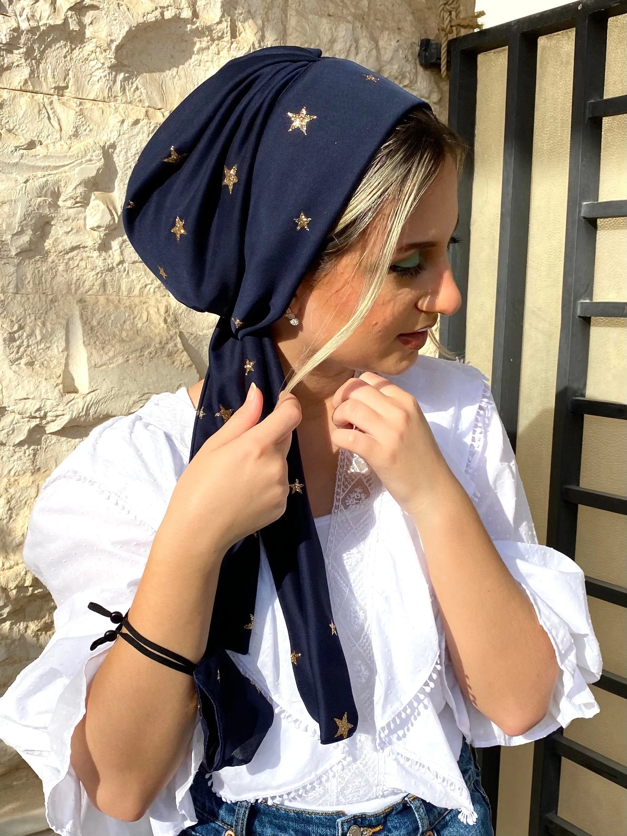 Beanie Wrap Shimmery - Navy Chiffon (Designer Mask Included)