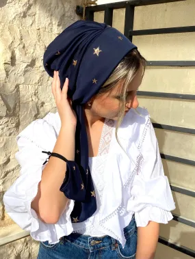 Beanie Wrap Shimmery - Navy Chiffon (Designer Mask Included)