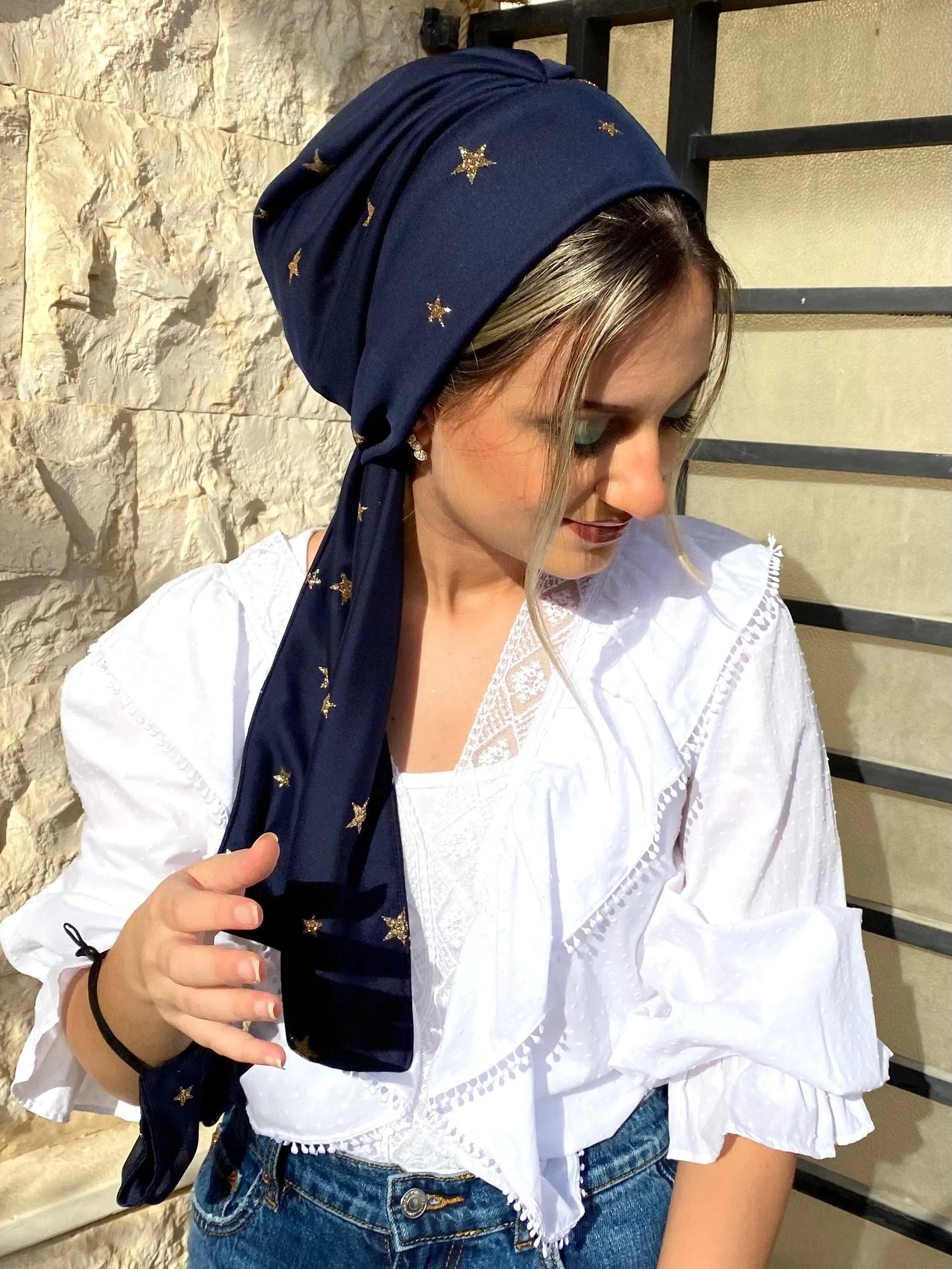 Beanie Wrap Shimmery - Navy Chiffon (Designer Mask Included)
