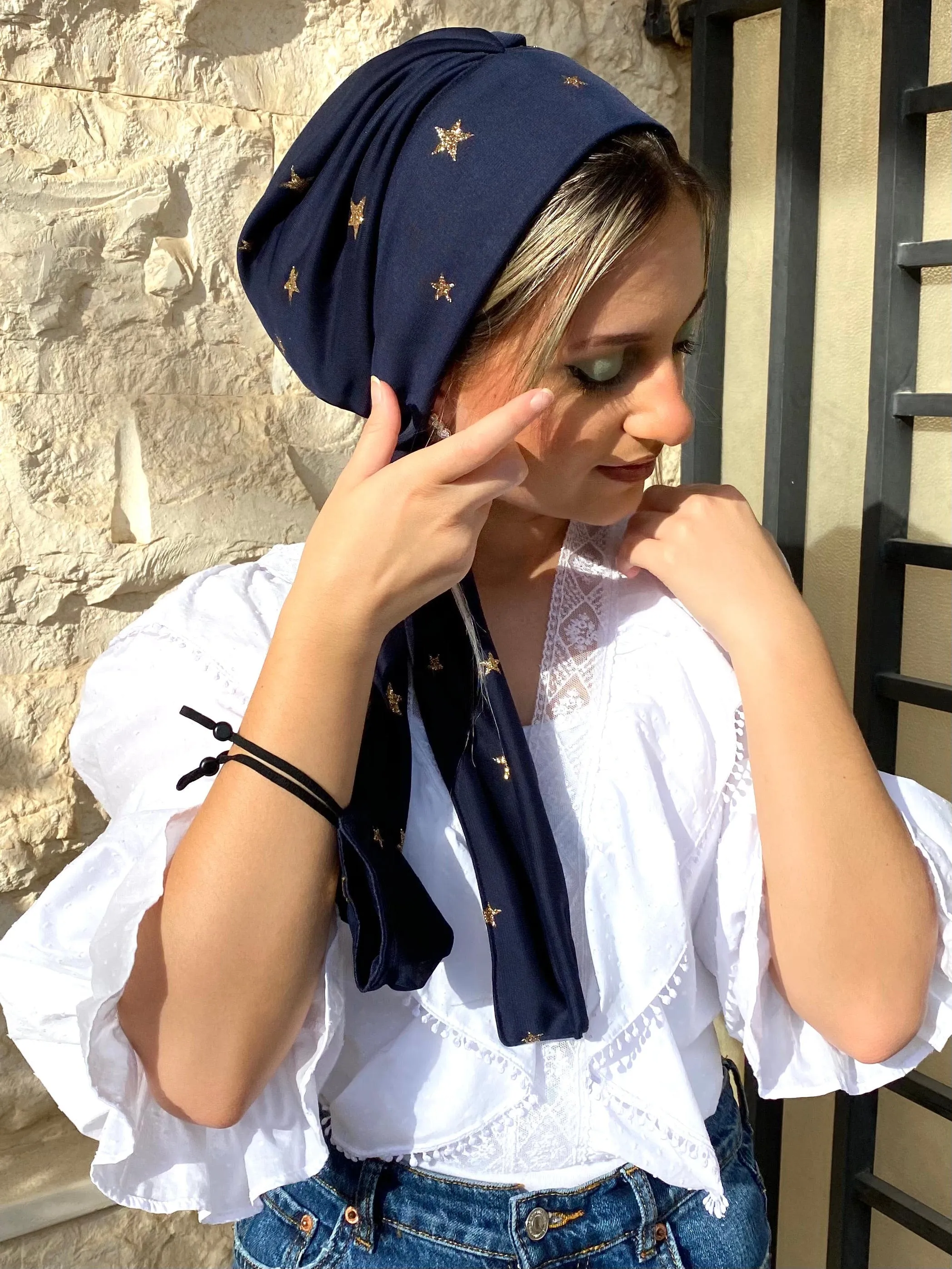 Beanie Wrap Shimmery - Navy Chiffon (Designer Mask Included)