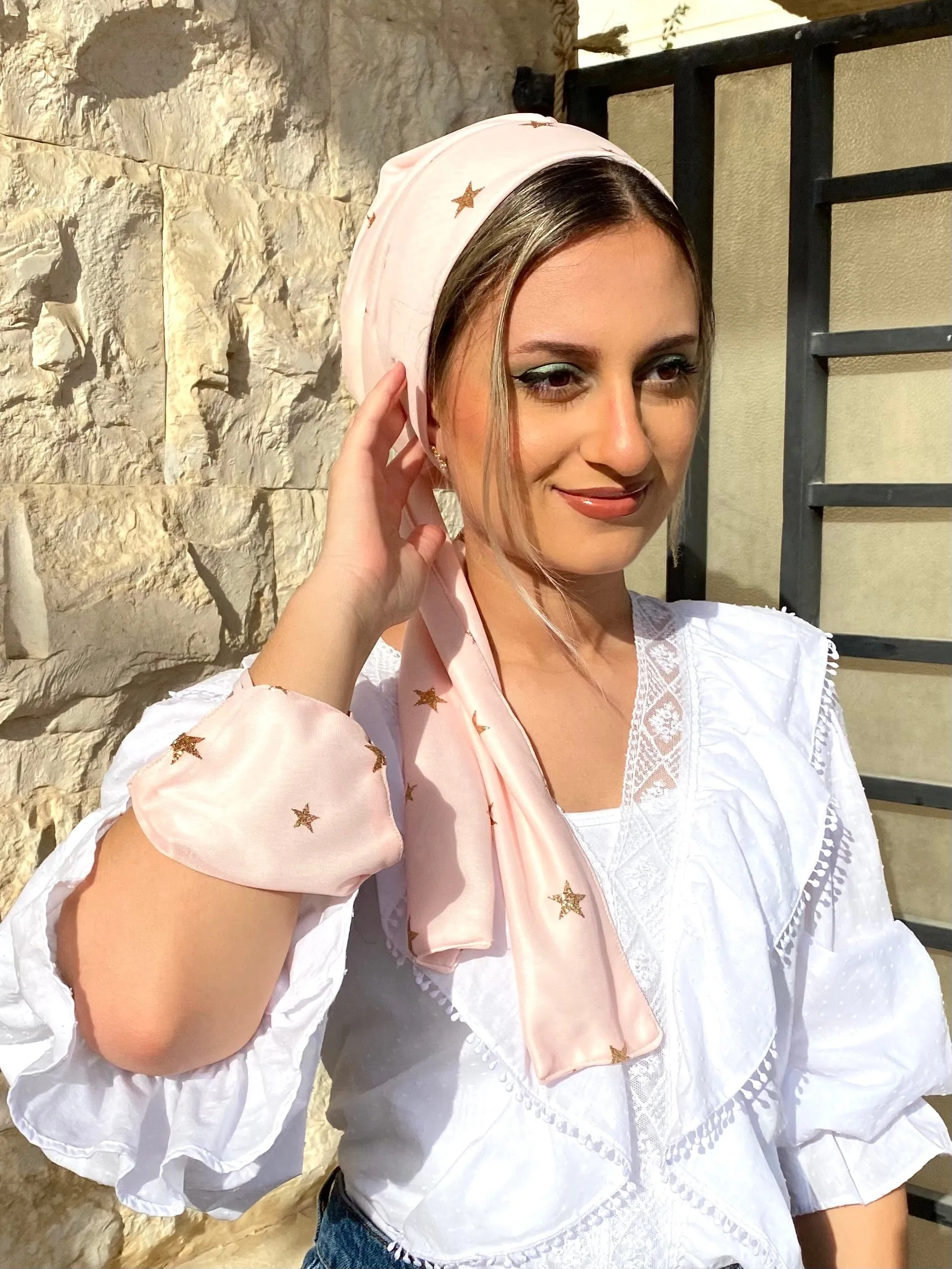 Beanie Wrap Shimmery - Pink Chiffon with (Designer Mask Included)