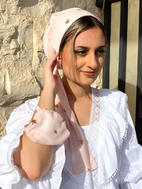 Beanie Wrap Shimmery - Pink Chiffon with (Designer Mask Included)