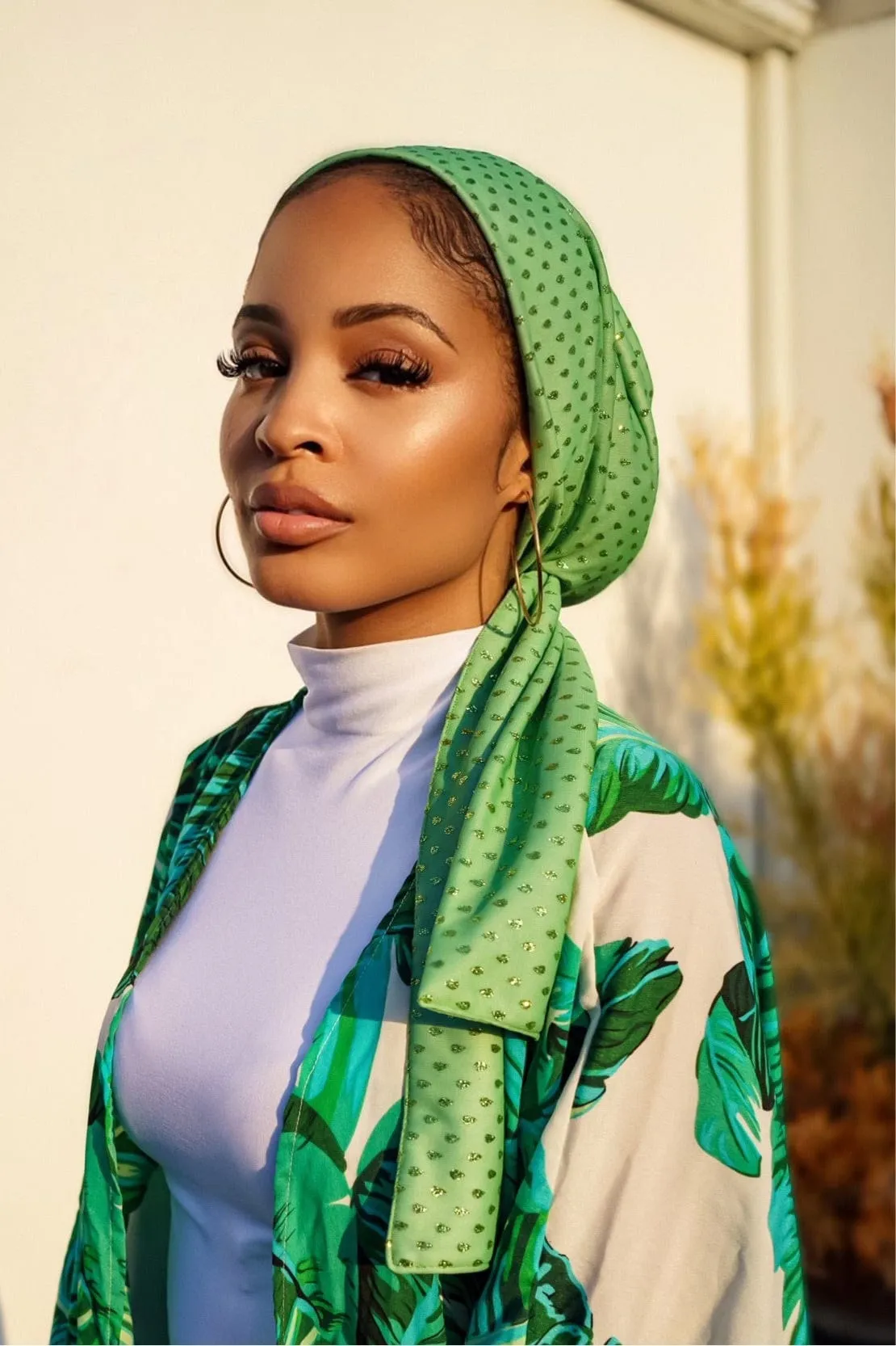 Beanie Wrap Shimmery - Pistach Chiffon (Designer Mask Included)