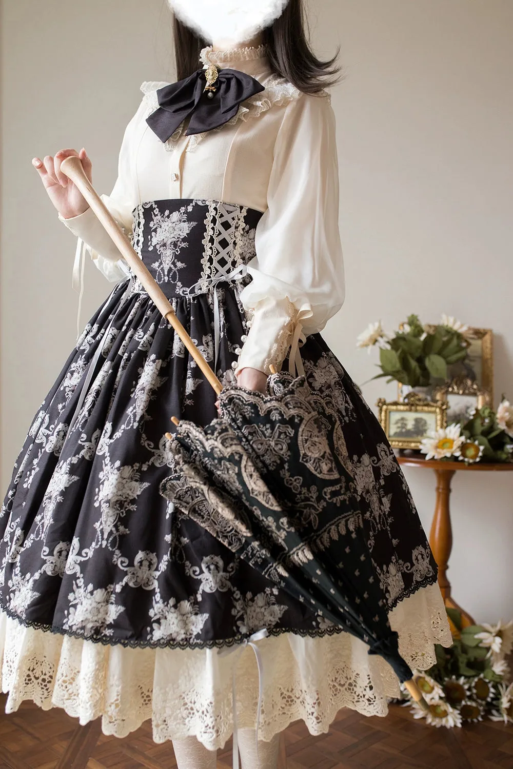 (BFM)Miss Point~Customized Vintage Lolita Skirt Elegant Pullover Fishbone SK