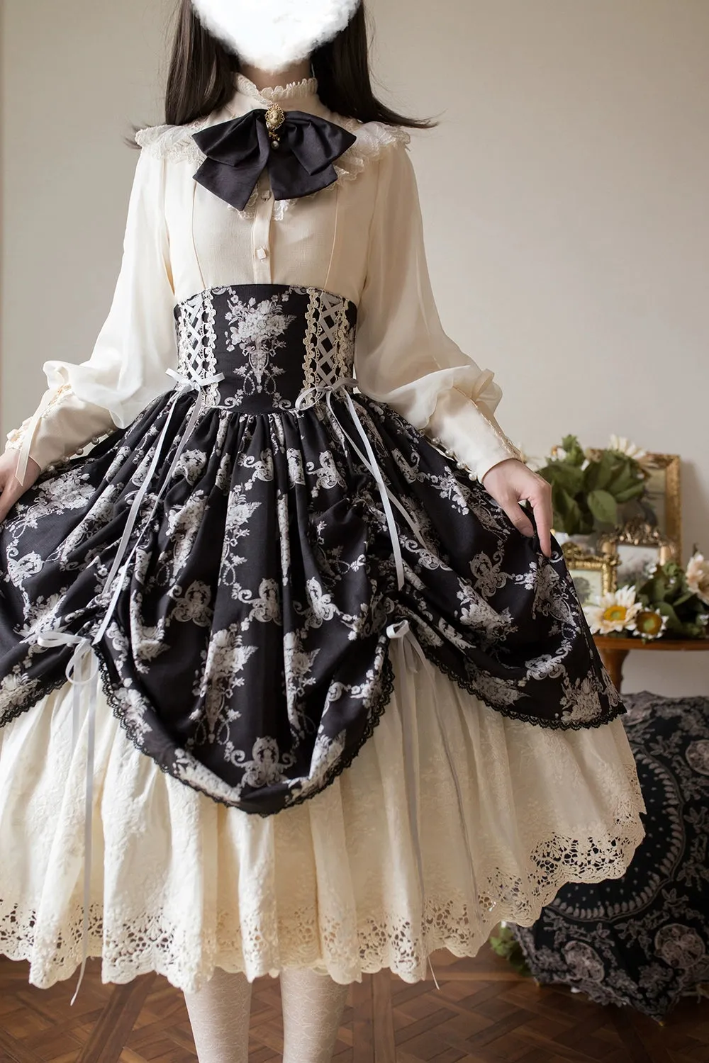 (BFM)Miss Point~Customized Vintage Lolita Skirt Elegant Pullover Fishbone SK