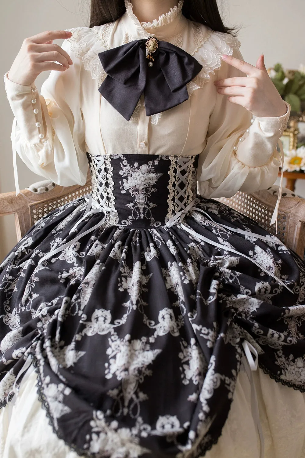 (BFM)Miss Point~Customized Vintage Lolita Skirt Elegant Pullover Fishbone SK