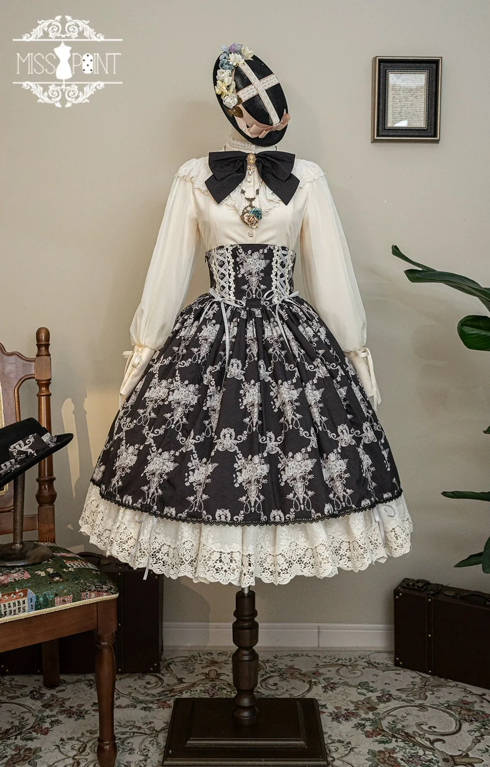 (BFM)Miss Point~Customized Vintage Lolita Skirt Elegant Pullover Fishbone SK