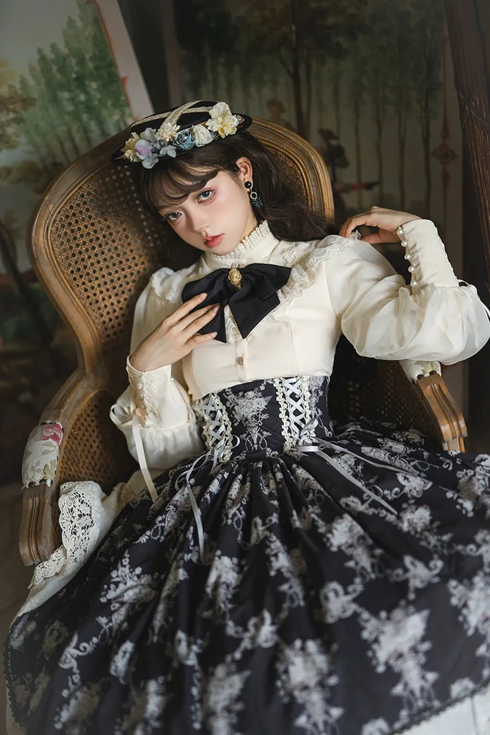 (BFM)Miss Point~Customized Vintage Lolita Skirt Elegant Pullover Fishbone SK
