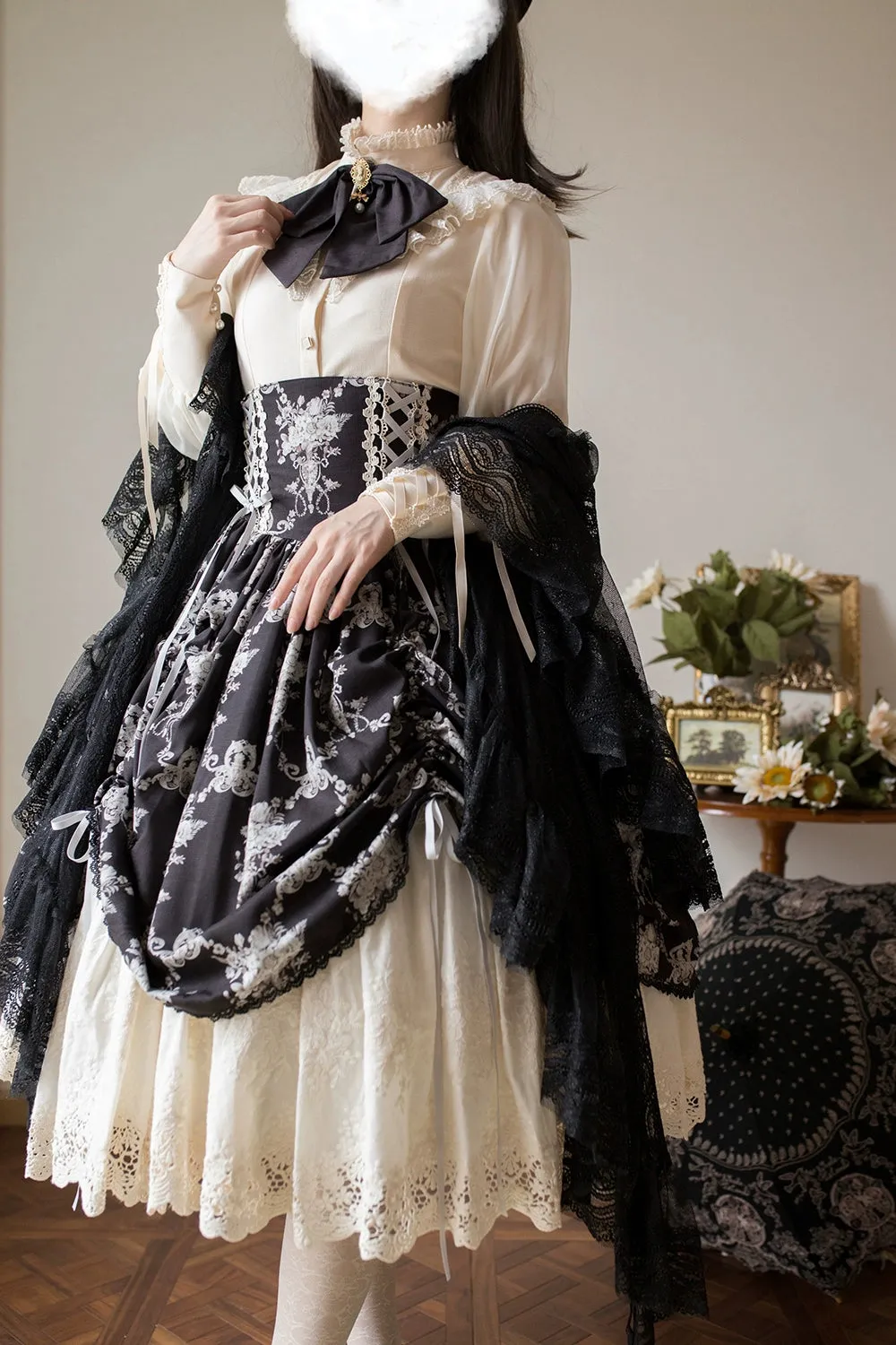 (BFM)Miss Point~Customized Vintage Lolita Skirt Elegant Pullover Fishbone SK