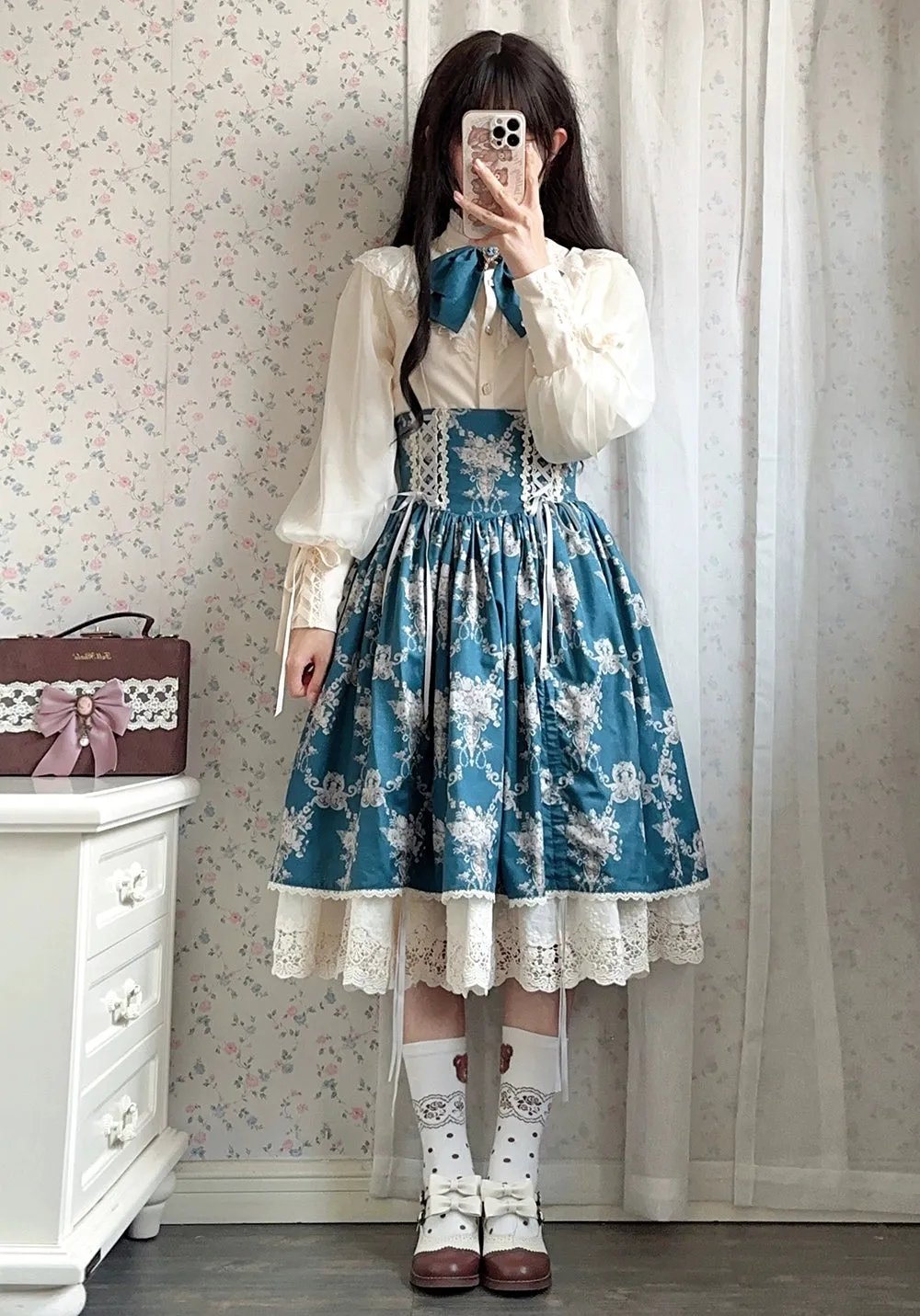 (BFM)Miss Point~Customized Vintage Lolita Skirt Elegant Pullover Fishbone SK