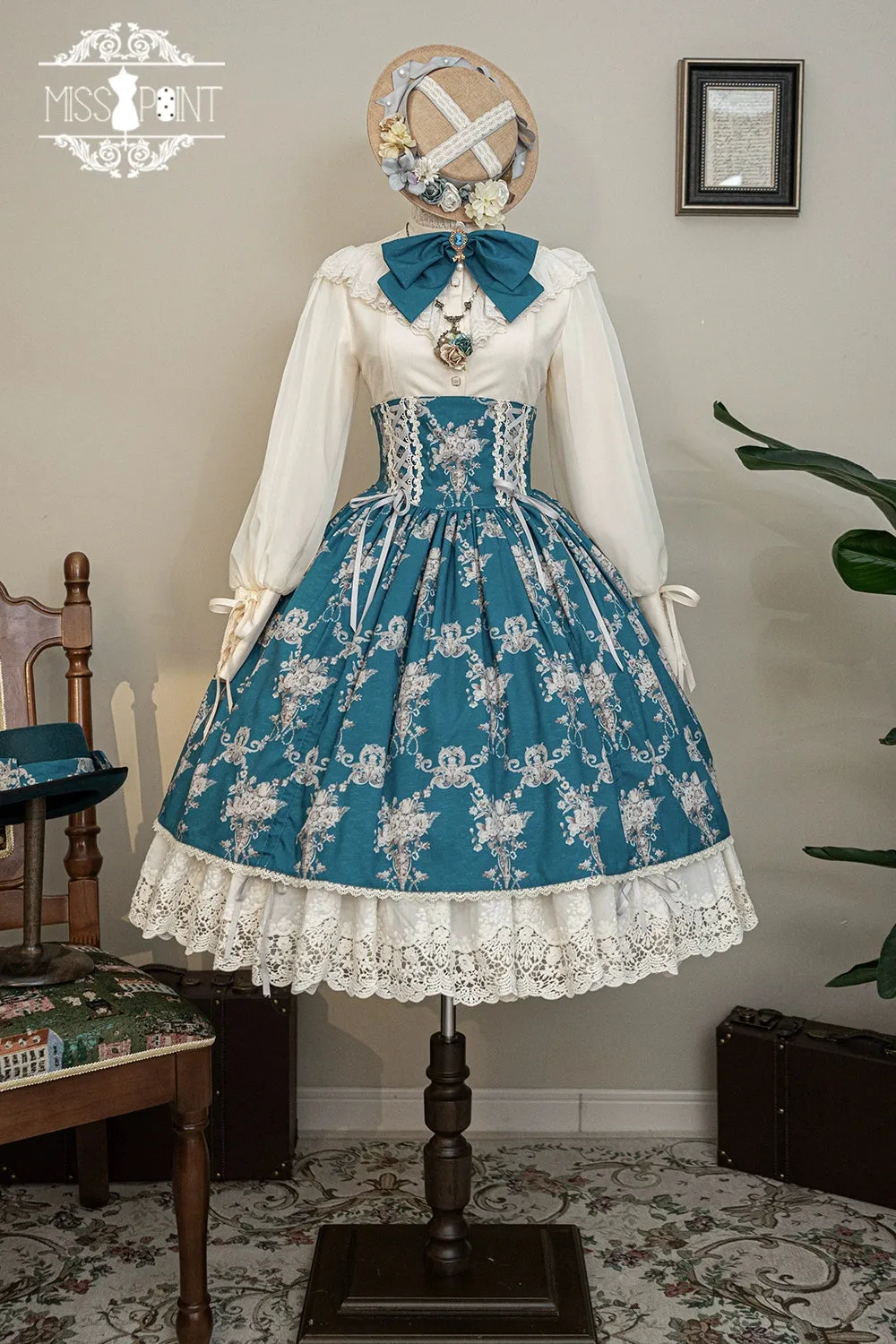 (BFM)Miss Point~Customized Vintage Lolita Skirt Elegant Pullover Fishbone SK