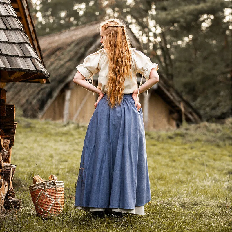 Blue/Natural Medieval Skirt - Cotton/Linen