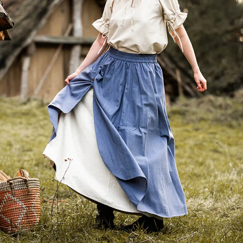 Blue/Natural Medieval Skirt - Cotton/Linen