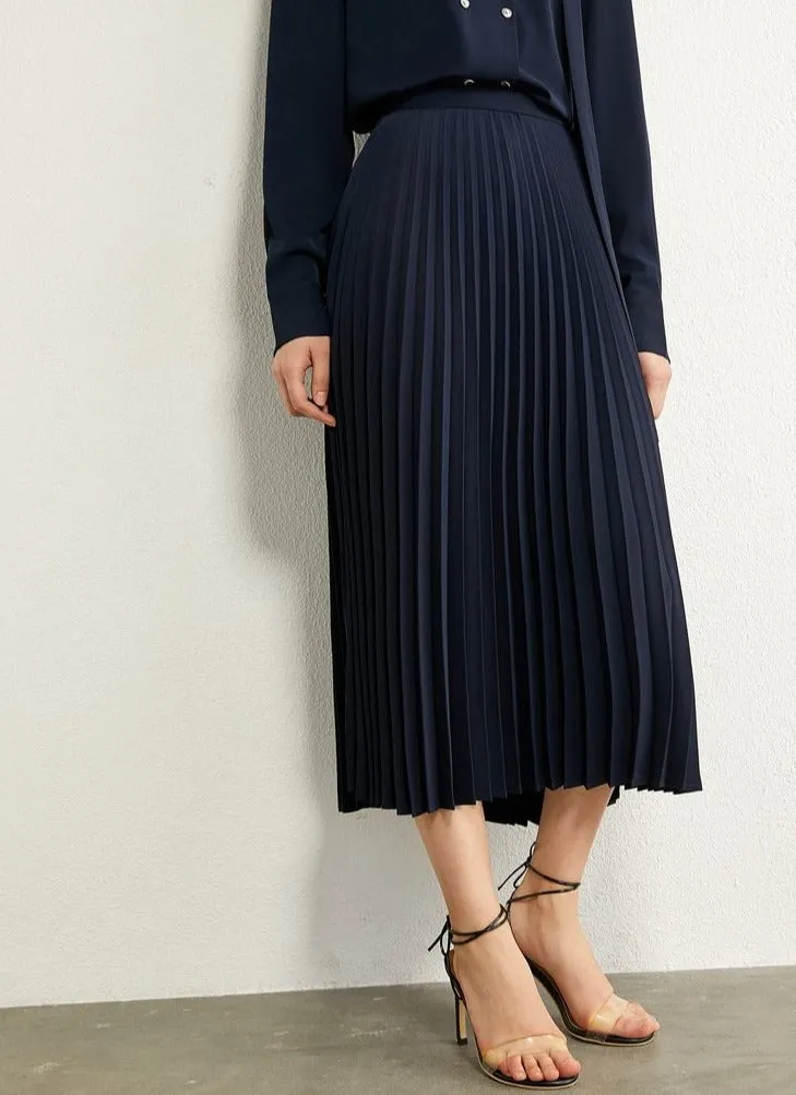 Bow Neck Loose Blouse High Waist Pleated Skirt
