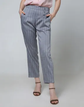 Details Buttom Stripe Long Pants