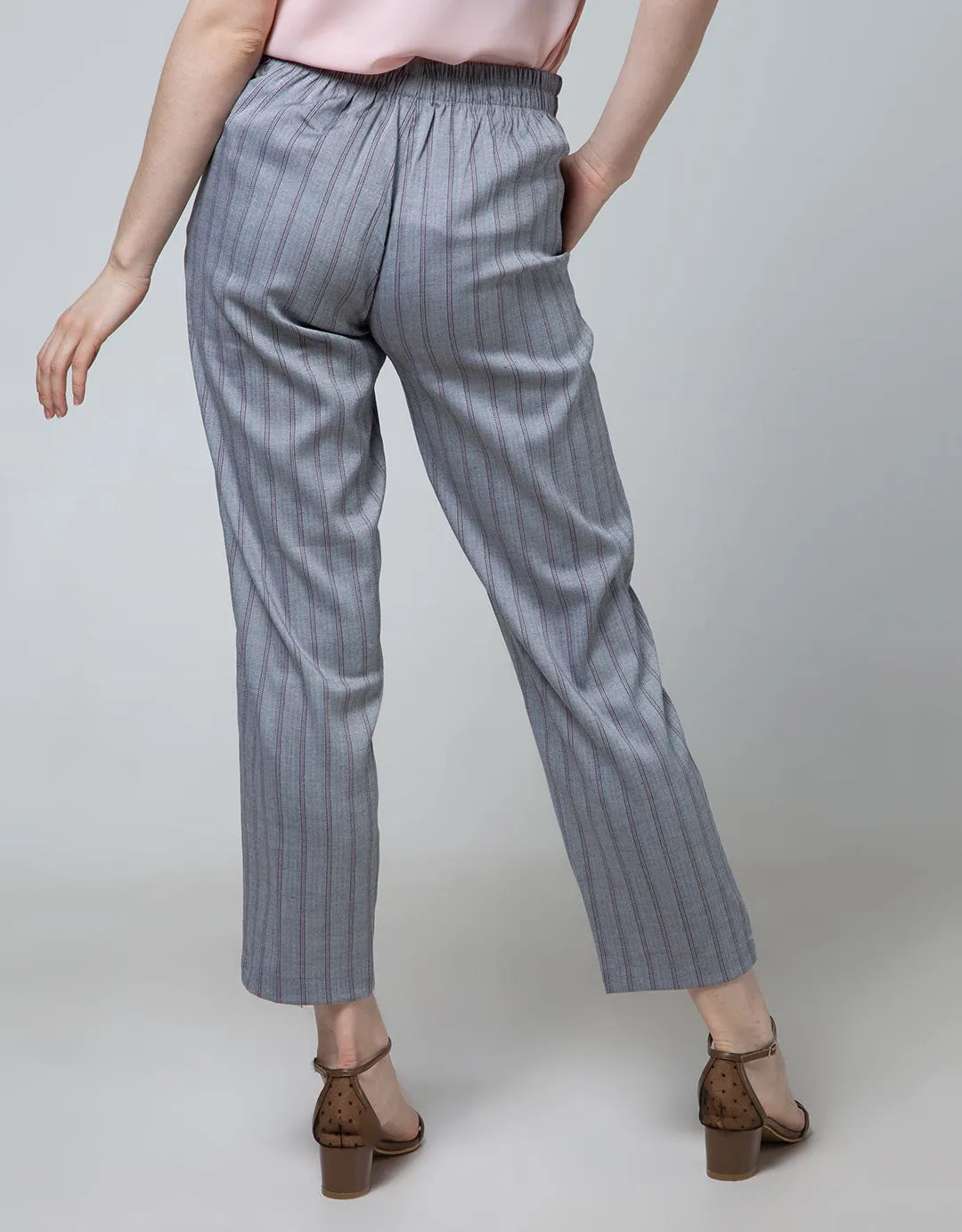 Details Buttom Stripe Long Pants