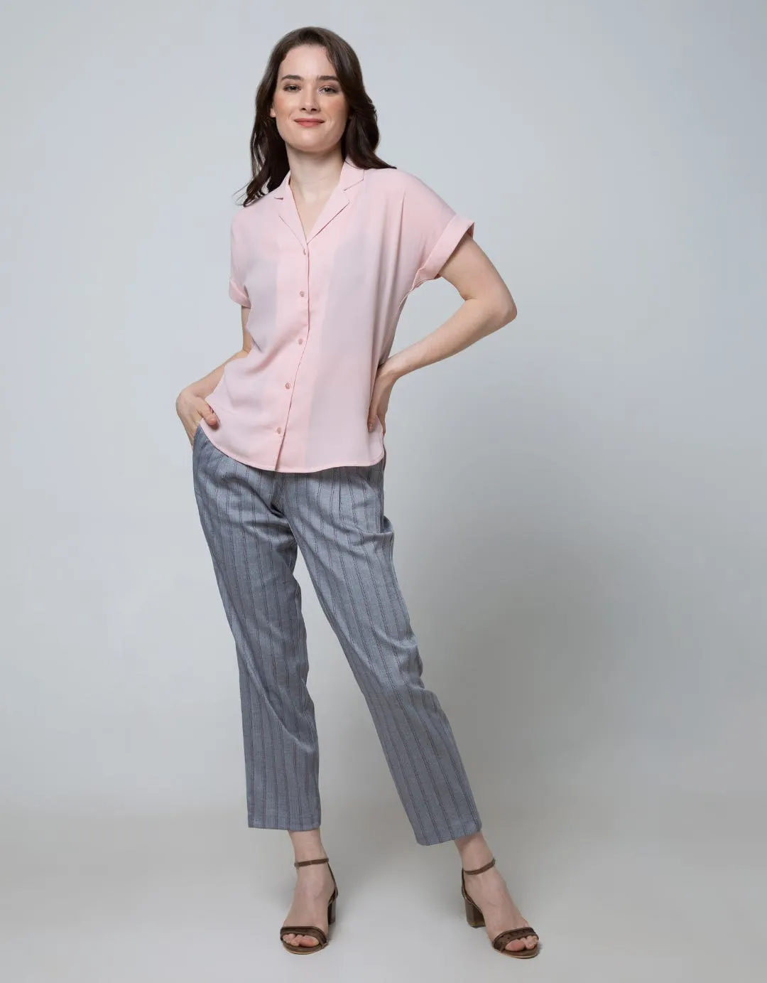 Details Buttom Stripe Long Pants