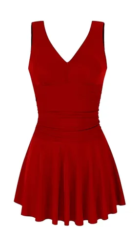 Essentials V Neck Swim Dress with Boy Shorts (Rust Red)