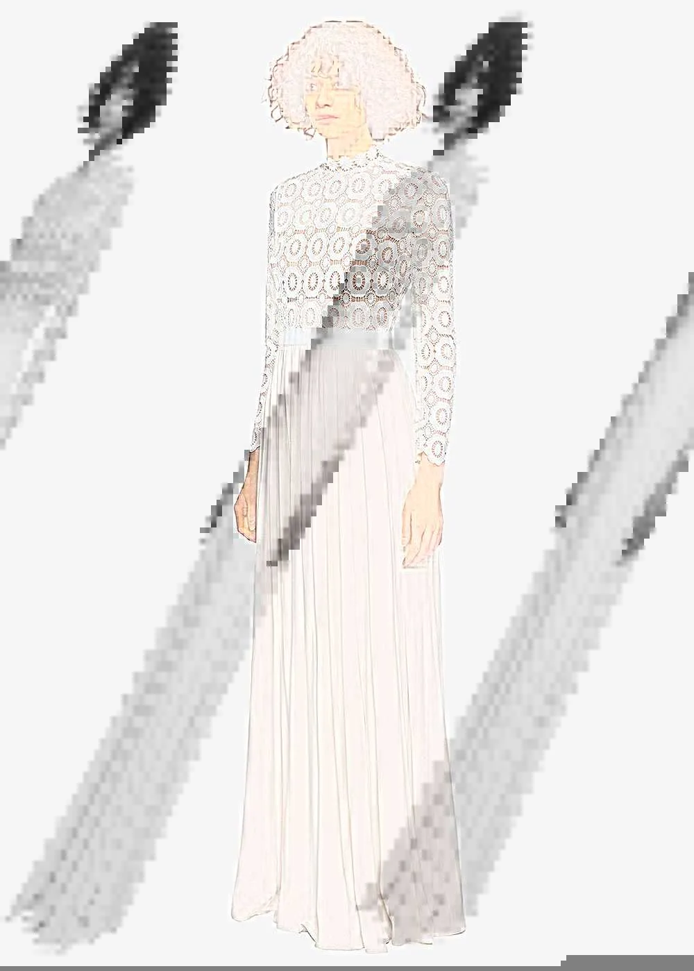 European and American Women's Clothing Lace Stitching South Korea Hemp Pregnant Women Floating Pleated Skirt Long Sleeve Split Photography Jumpsuit Dress 1941