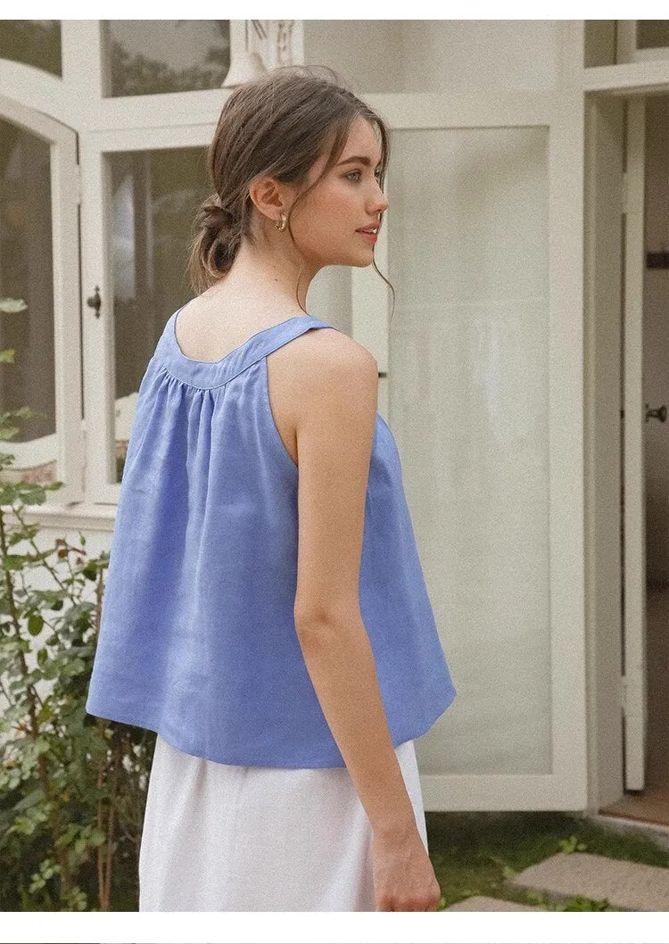 Fashionkova 100% Linen Women's Wide Camisole Top Summer New Female Loose Sleeveless Strapless Undershirt Girl Thin White Tank Tops