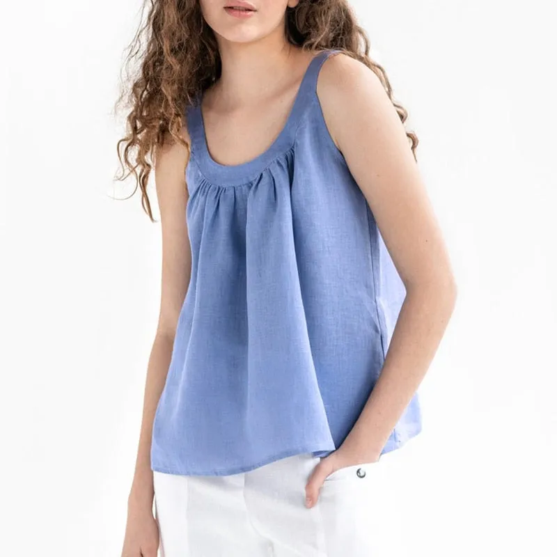 Fashionkova 100% Linen Women's Wide Camisole Top Summer New Female Loose Sleeveless Strapless Undershirt Girl Thin White Tank Tops