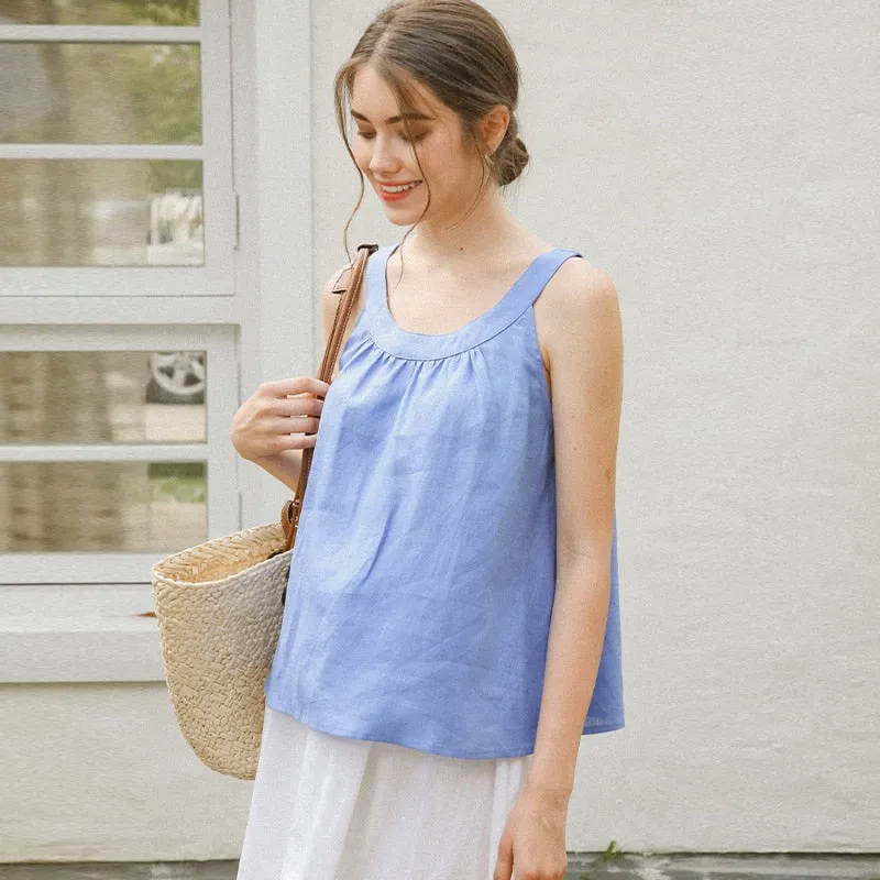 Fashionkova 100% Linen Women's Wide Camisole Top Summer New Female Loose Sleeveless Strapless Undershirt Girl Thin White Tank Tops