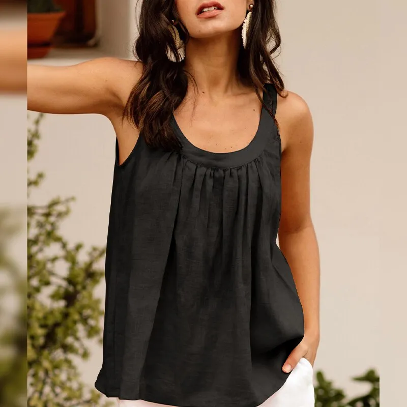Fashionkova 100% Linen Women's Wide Camisole Top Summer New Female Loose Sleeveless Strapless Undershirt Girl Thin White Tank Tops