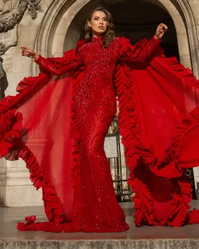 High Neck Embellished Red Dress