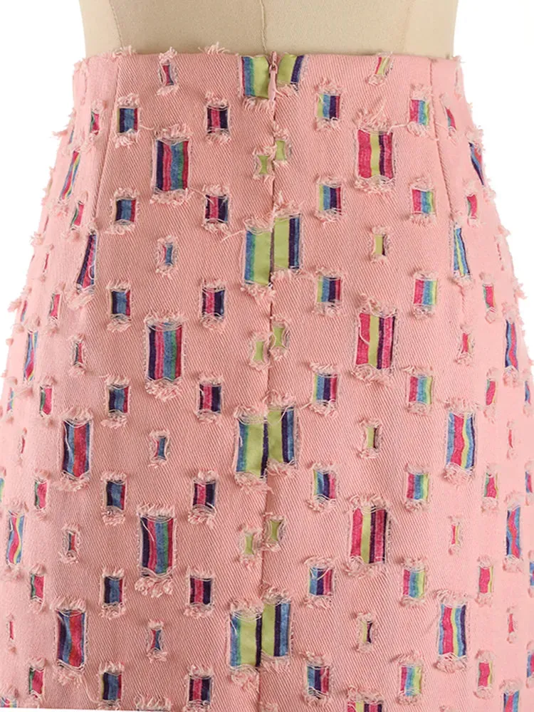 Hit Color Split Skirts For Women High Waist A Line Bodycon Patchwork Denim Summer Skirt Female Fashion Clothing
