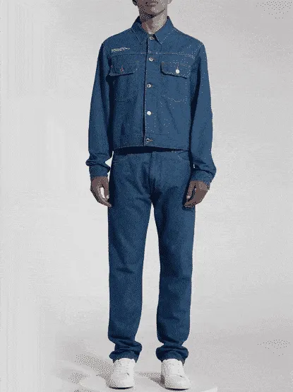Mens Cropped Hemp Denim Jacket—mid wash
