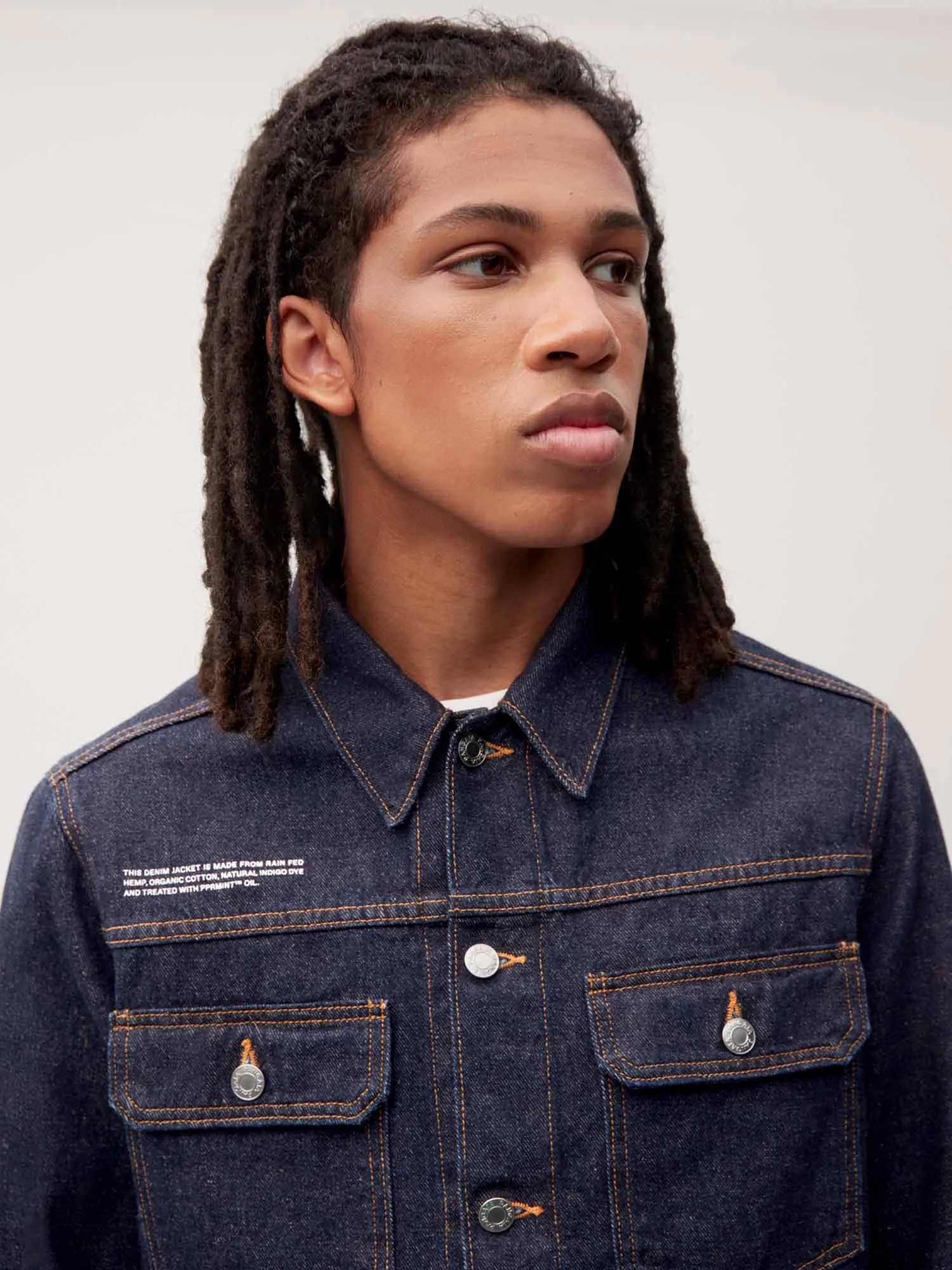 Mens Cropped Hemp Denim Jacket—rinse wash