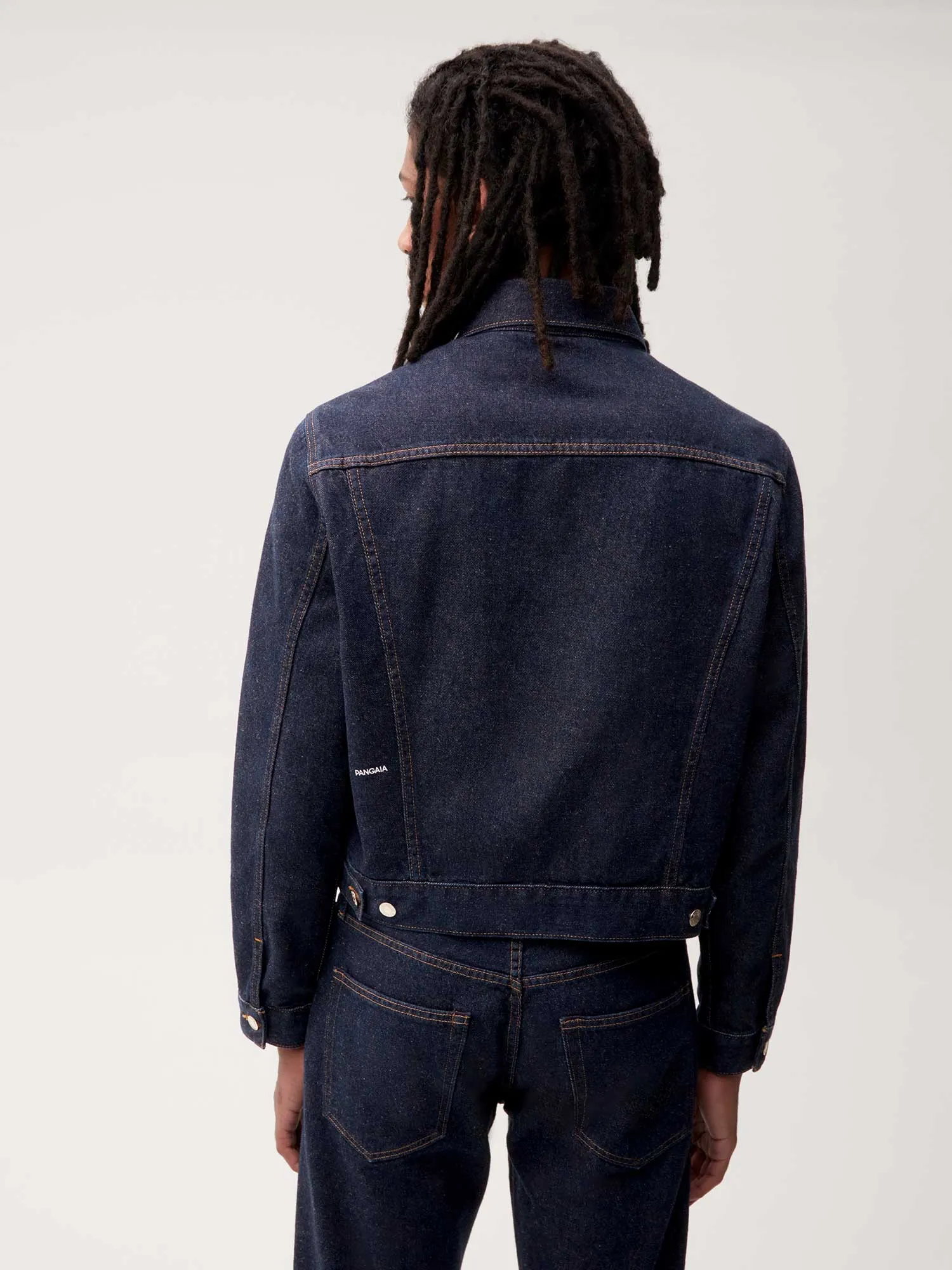 Mens Cropped Hemp Denim Jacket—rinse wash