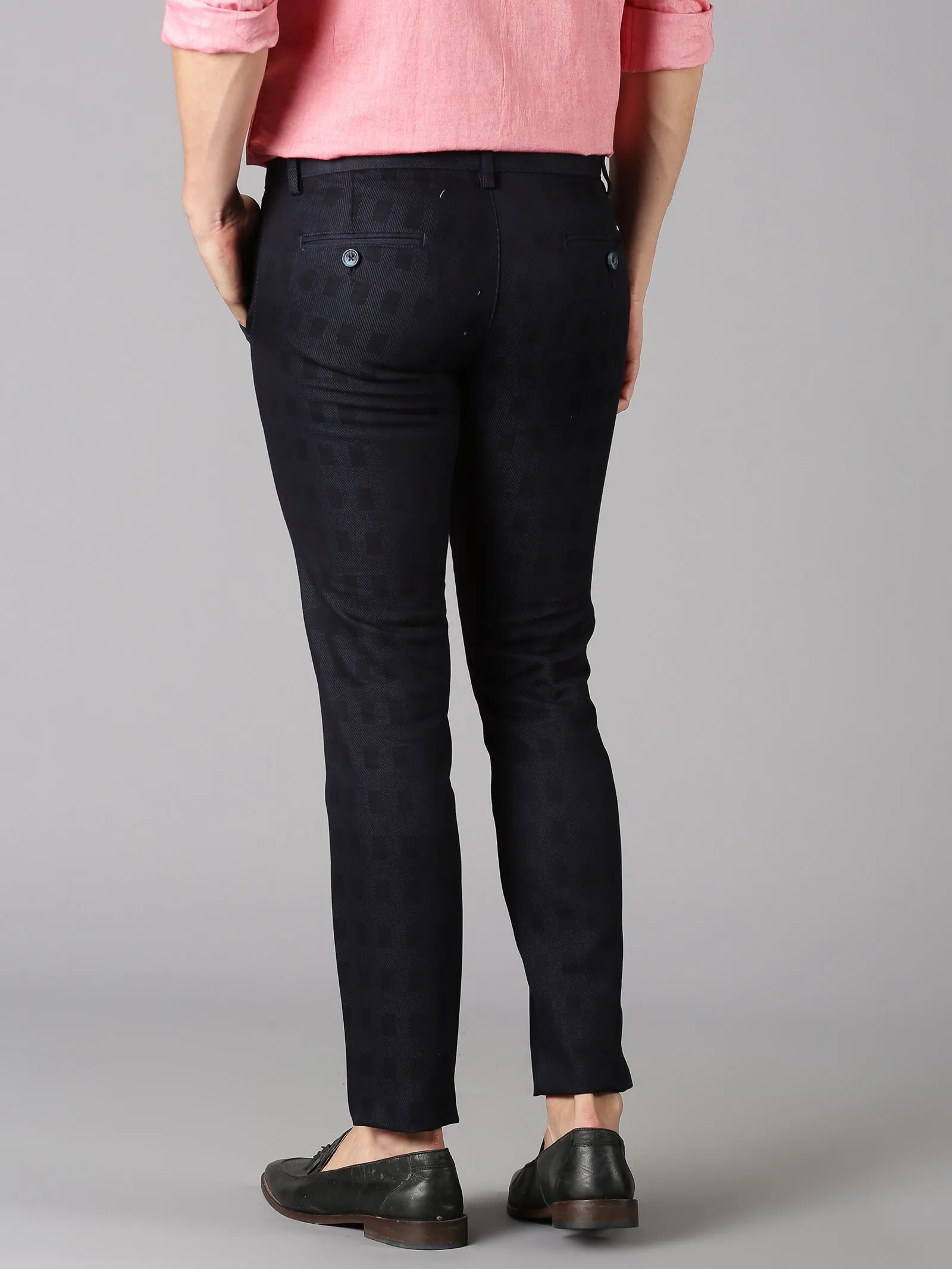 MEN'S NAVY CHECK SLIM FIT TROUSER