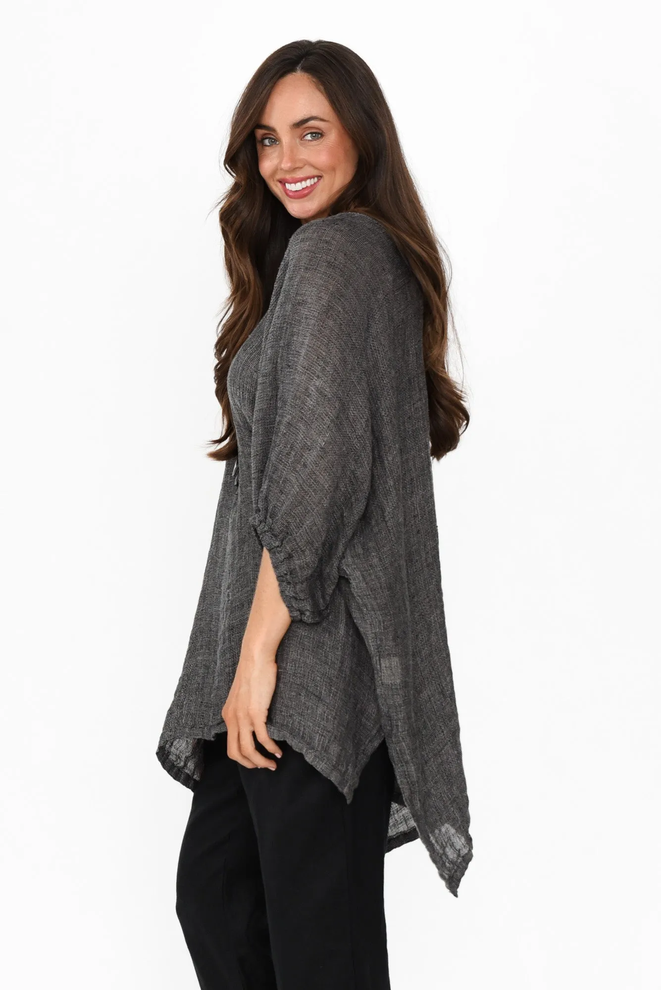 Nassau Charcoal Linen Top