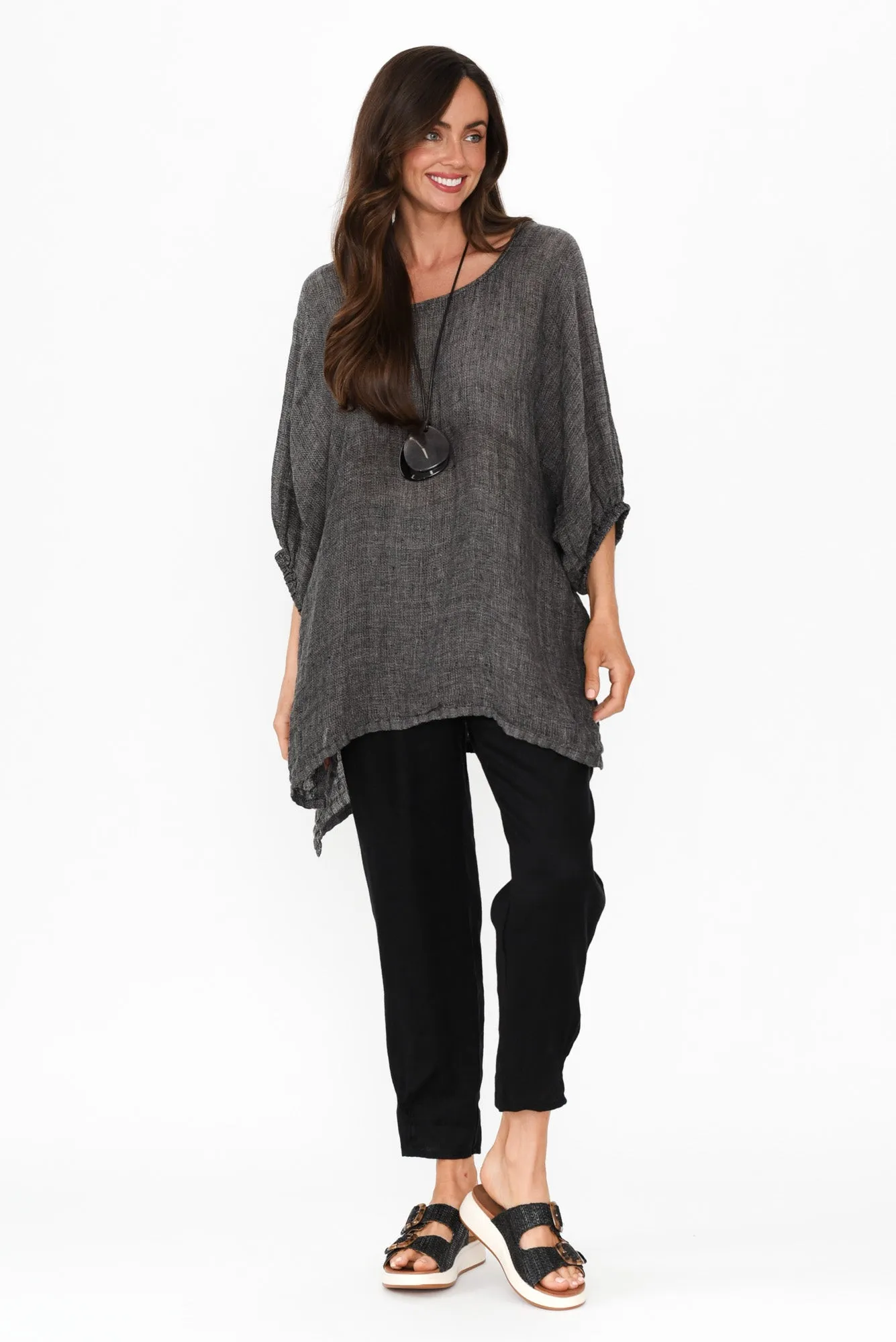Nassau Charcoal Linen Top