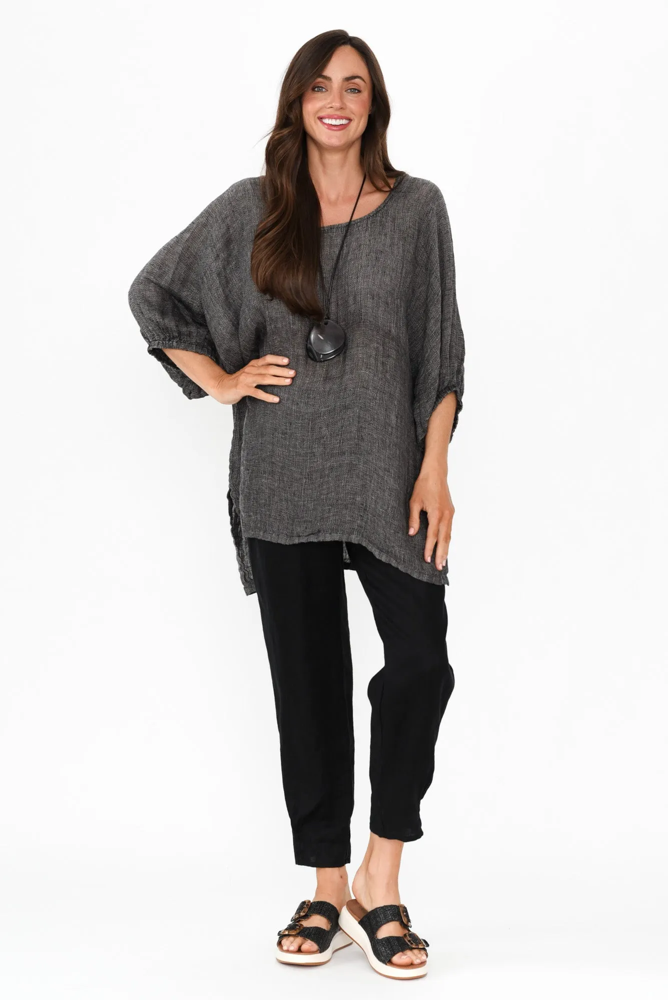 Nassau Charcoal Linen Top
