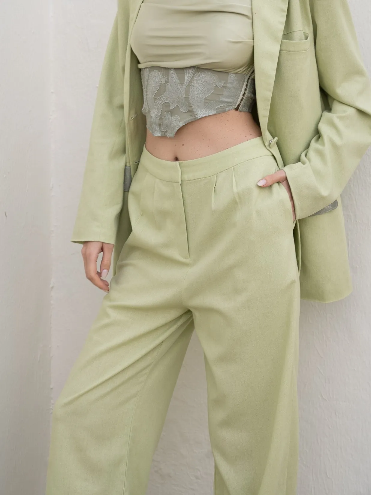 oriental linen straight pants / 若葉(light green)