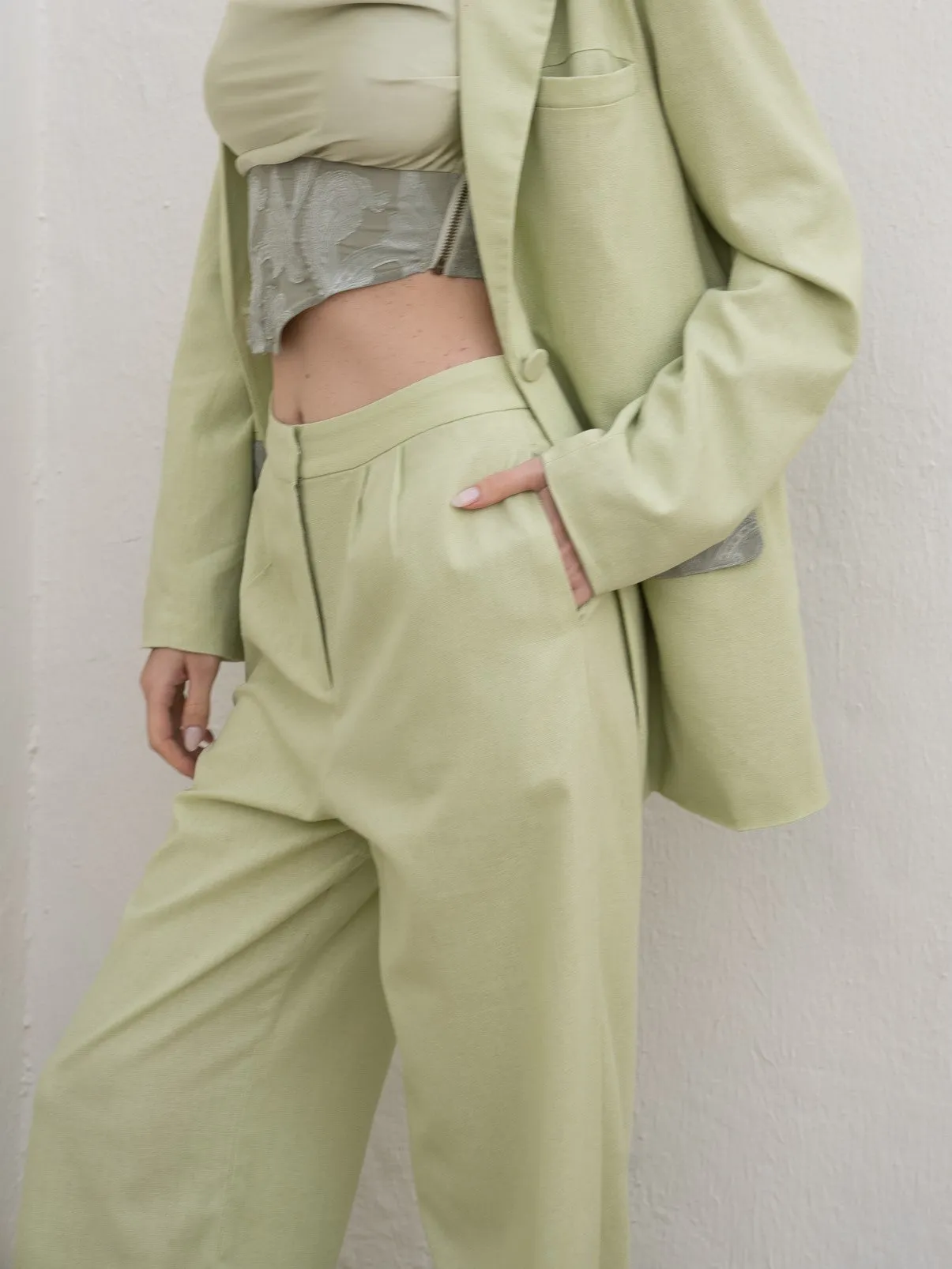 oriental linen straight pants / 若葉(light green)