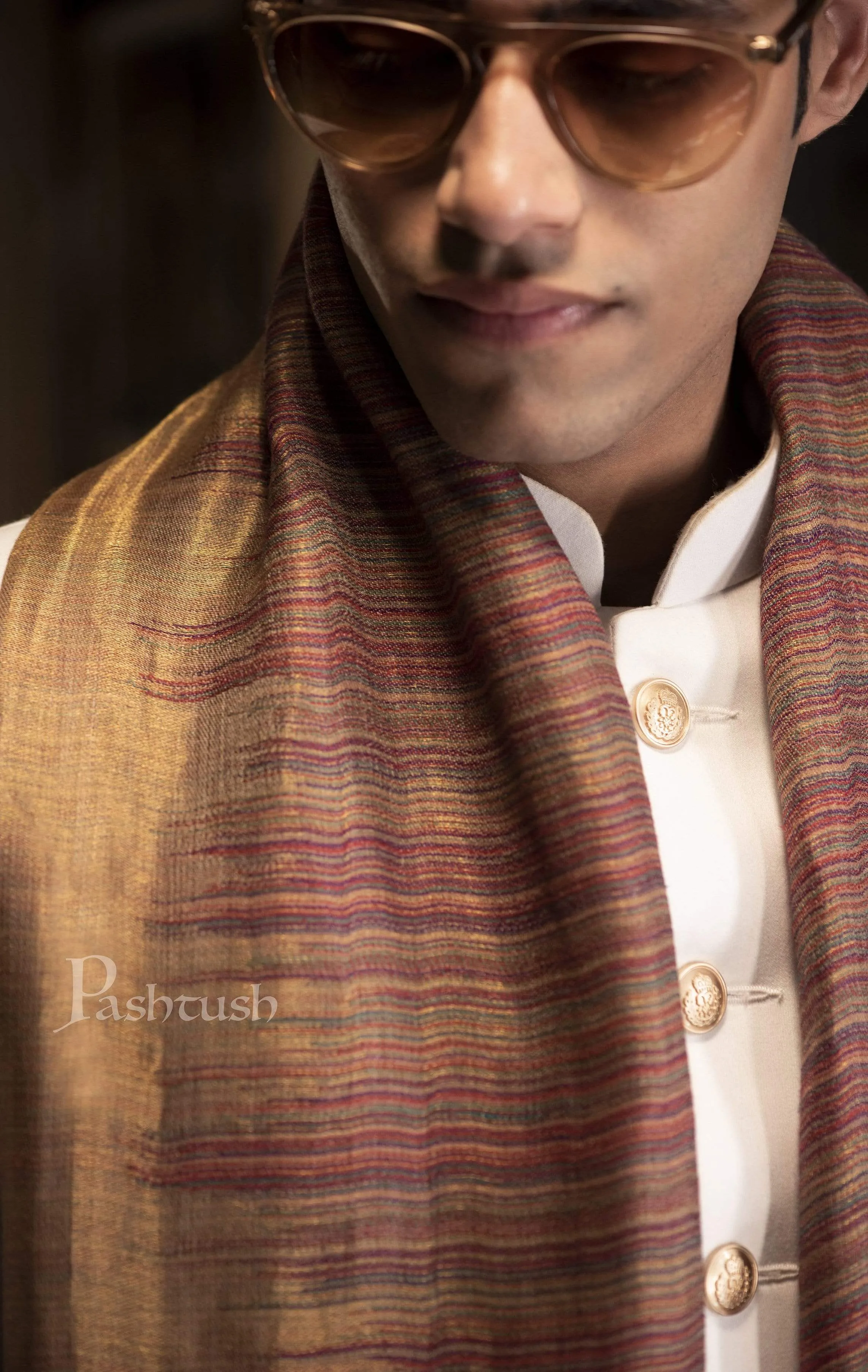 Pashtush Mens Scarf With Shimmery Zari Thread Weave