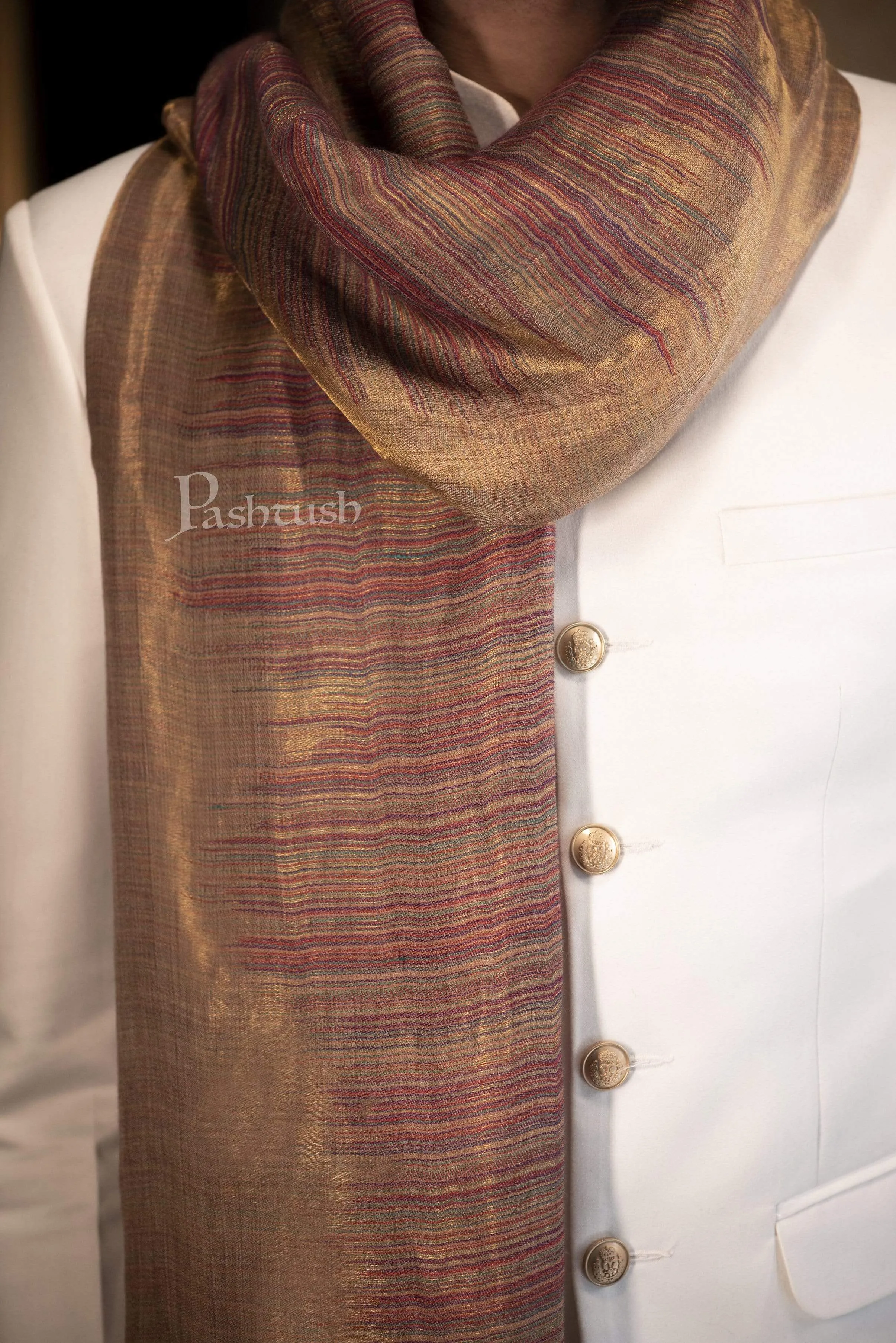 Pashtush Mens Scarf With Shimmery Zari Thread Weave