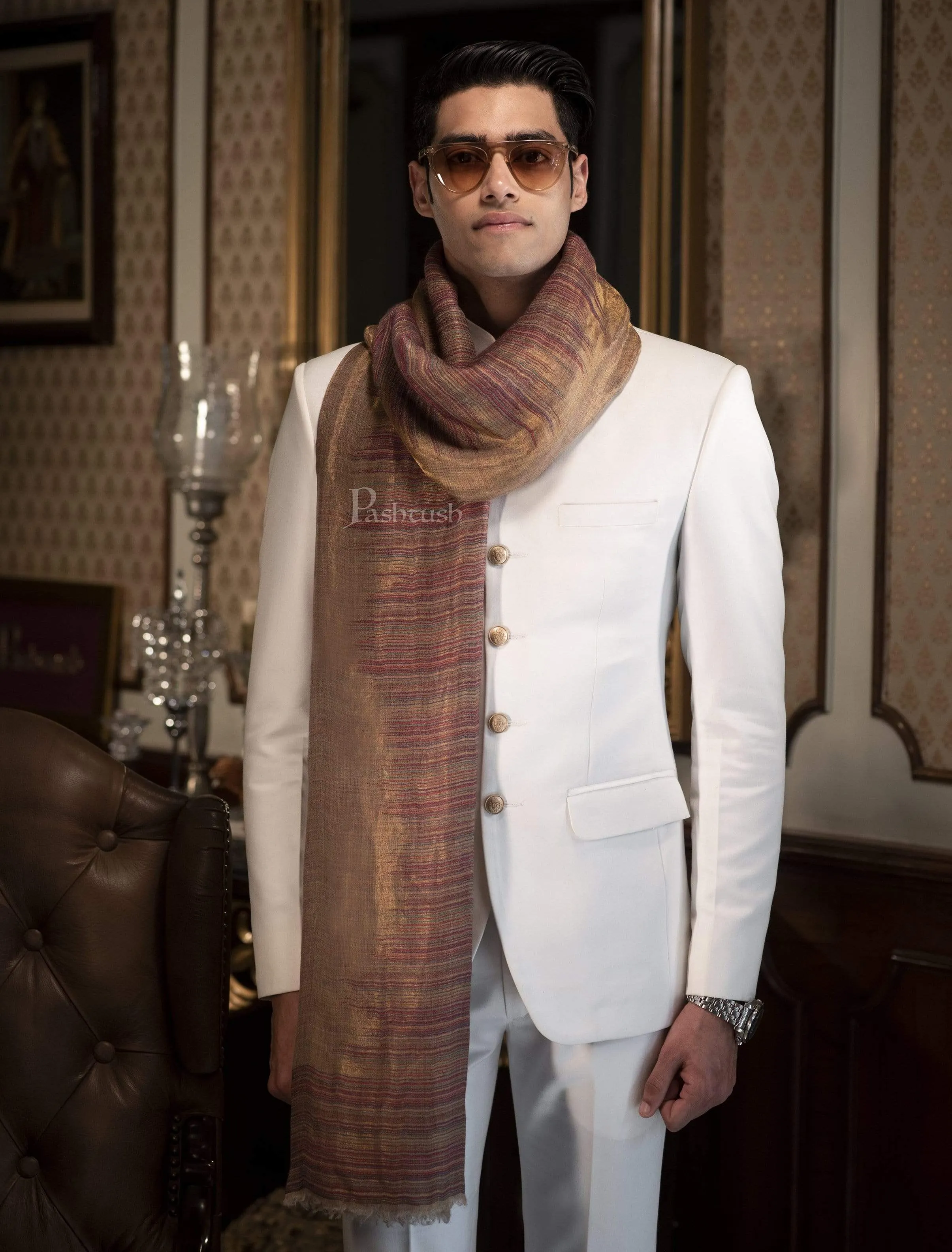 Pashtush Mens Scarf With Shimmery Zari Thread Weave